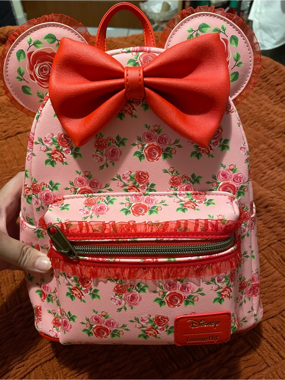 Loungefly Disney Minnie Inspired Pink & Red Floral Backpack with Bow-NewWithTags